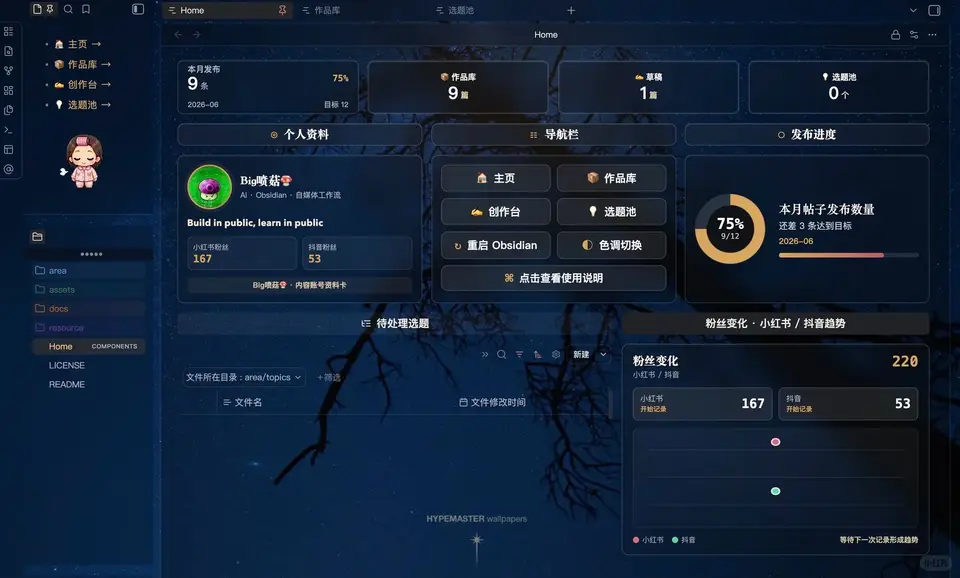 Obsidian 自媒体创作流水线 界面预览